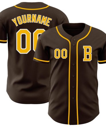 Custom Brown Gold-White Authentic Baseball Jersey