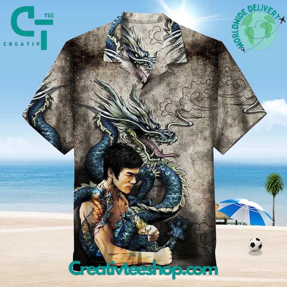 Bruce Lee Blue Dragon Hawaiian Shirt