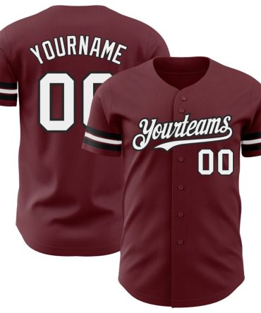 Custom Burgundy White-Black Authentic Baseball Jersey