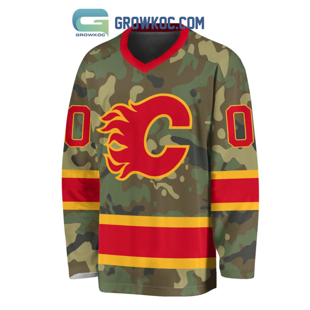 Calgary Flames Special Camo Veteran Design Personalized Hockey Jersey - Image 2