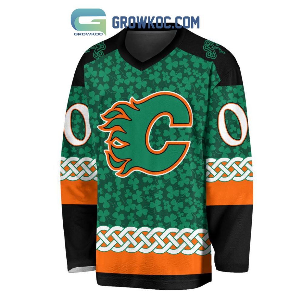 Calgary Flames St.Patrick'S Day Personalized Long Sleeve Hockey Jersey - Image 2