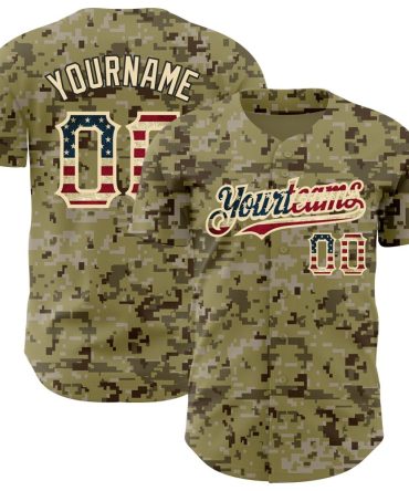 Custom Camo Vintage Usa Flag-City Cream Authentic Salute To Service Baseball Jersey