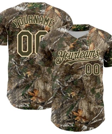 Custom Camo Olive-Cream 3D Woodland Camo Authentic Salute To Service Baseball Jersey
