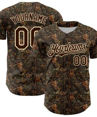 Custom Camo Brown-Cream 3D Woodland Camo Authentic Salute To Service Baseball Jersey