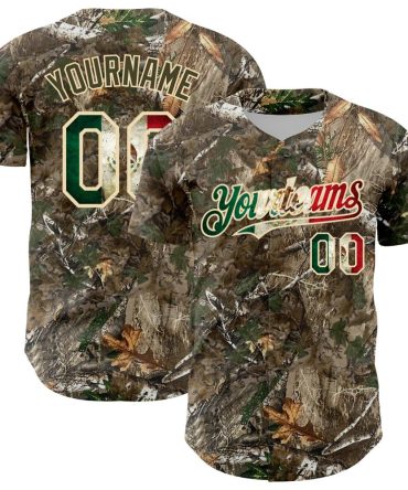 Custom Camo Vintage Mexican Flag-Cream 3D Woodland Camo Authentic Salute To Service Baseball Jersey