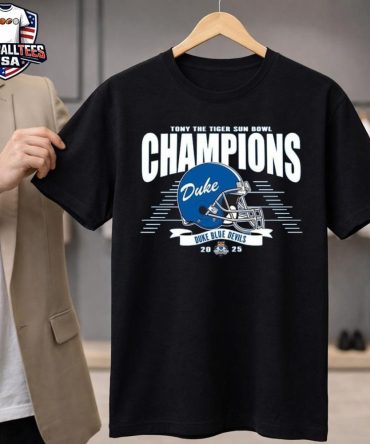Celebrate 2025 Sun Bowl Champions Duke Blue Devils Football Named To Champions 2025 Tony The Tiger Sun Bowl Helmet Unisex Shirt