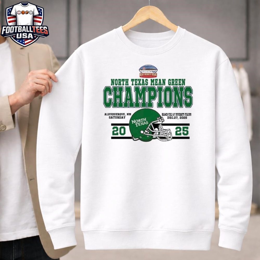 Champions North Texas Mean Green Football Named To Champions 2025 Isleta New Mexico Bowl Helmet Unisex Shirt - Image 4