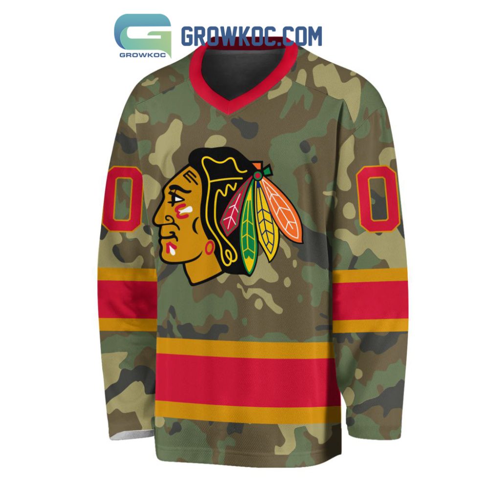 Chicago Blackhawks Special Camo Veteran Design Personalized Hockey Jersey - Image 2