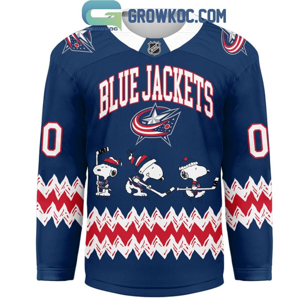 Columbus Blue Jackets Snoopy Peanuts Out Of Our Blue We Rise Hockey Jersey - Image 2