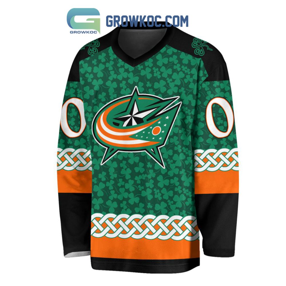Columbus Blue Jackets St.Patrick'S Day Personalized Long Sleeve Hockey Jersey - Image 2