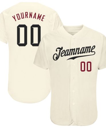 Custom Cream Black-Crimson Authentic Baseball Jersey