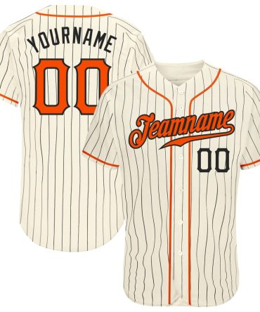 Custom Cream Black Pinstripe Orange-Black Authentic Baseball Jersey
