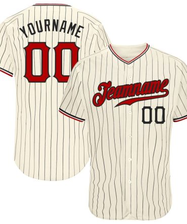 Custom Cream Black Pinstripe Red Black-White Authentic Baseball Jersey