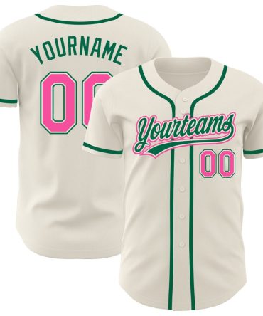 Custom Cream Pink-Kelly Green Authentic Baseball Jersey