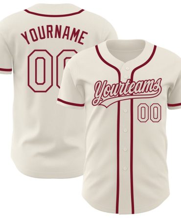 Custom Cream Cream-Crimson Authentic Baseball Jersey