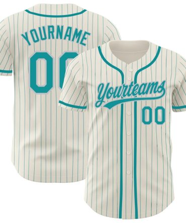 Custom Cream Teal Pinstripe Teal-Gray Authentic Baseball Jersey