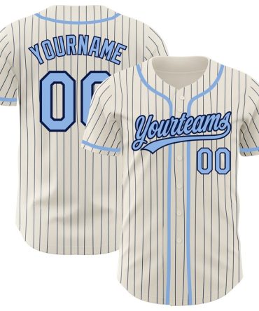 Custom Cream Navy Pinstripe Light Blue Authentic Baseball Jersey