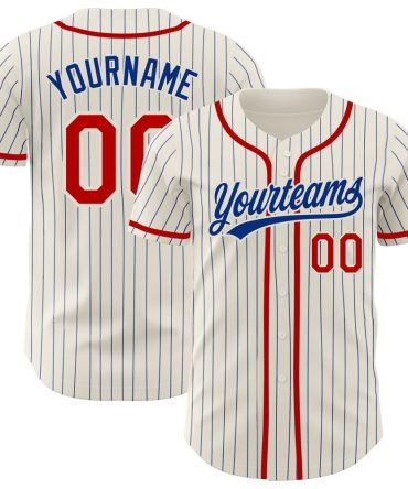 Custom Cream Royal Pinstripe Red Authentic Baseball Jersey