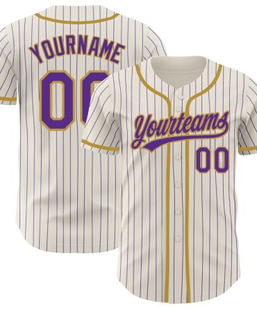 Custom Cream Purple Pinstripe Old Gold Authentic Baseball Jersey