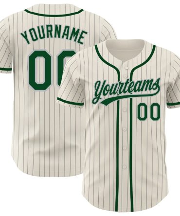 Custom Cream Gray Pinstripe Green Authentic Baseball Jersey