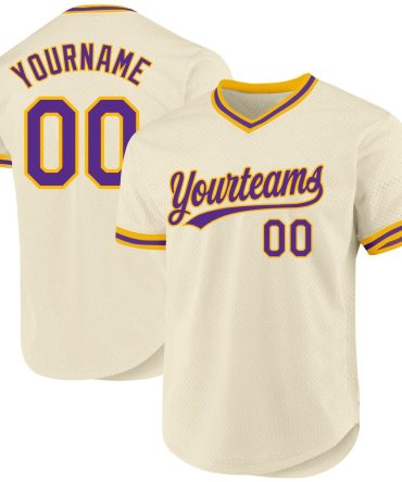 Custom Cream Purple-Gold Authentic Throwback Baseball Jersey