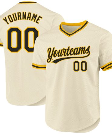 Custom Cream Black-Gold Authentic Throwback Baseball Jersey