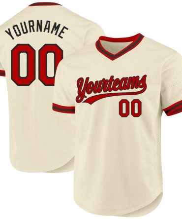 Custom Cream Red-Black Authentic Throwback Baseball Jersey