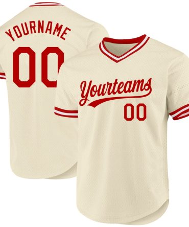 Custom Cream Red-White Authentic Throwback Baseball Jersey