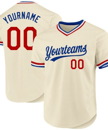 Custom Cream Red Royal-White Authentic Throwback Baseball Jersey