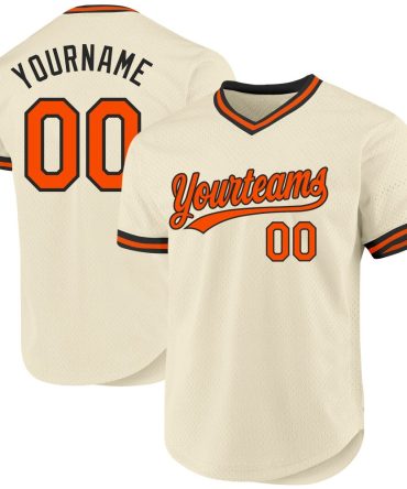Custom Cream Orange-Black Authentic Throwback Baseball Jersey
