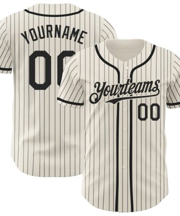 Custom Cream Black Pinstripe Black Authentic Baseball Jersey