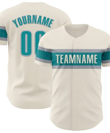 Custom Cream Teal-Gray Authentic Baseball Jersey