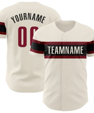 Custom Cream Crimson-Black Authentic Baseball Jersey