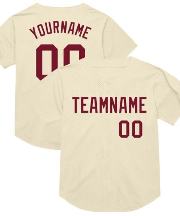 Custom Cream Crimson Mesh Authentic Throwback Baseball Jersey