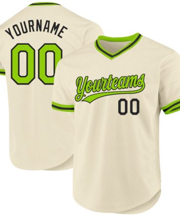 Custom Cream Neon Green-Black Authentic Throwback Baseball Jersey