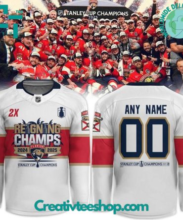 Florida Panthers 2025 Stanley Cup Champions Custom White Hockey Jersey