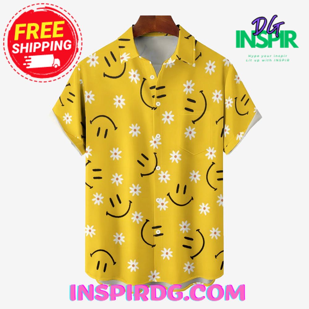 Daisies Floral Smiley Graphic Hawaiin Shirt - Image 3