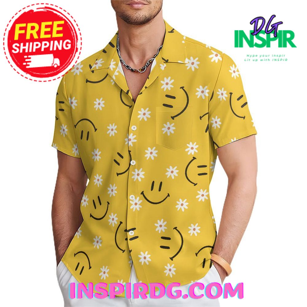 Daisies Floral Smiley Graphic Hawaiin Shirt