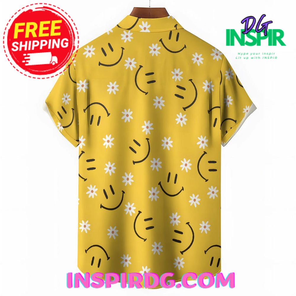 Daisies Floral Smiley Graphic Hawaiin Shirt - Image 2