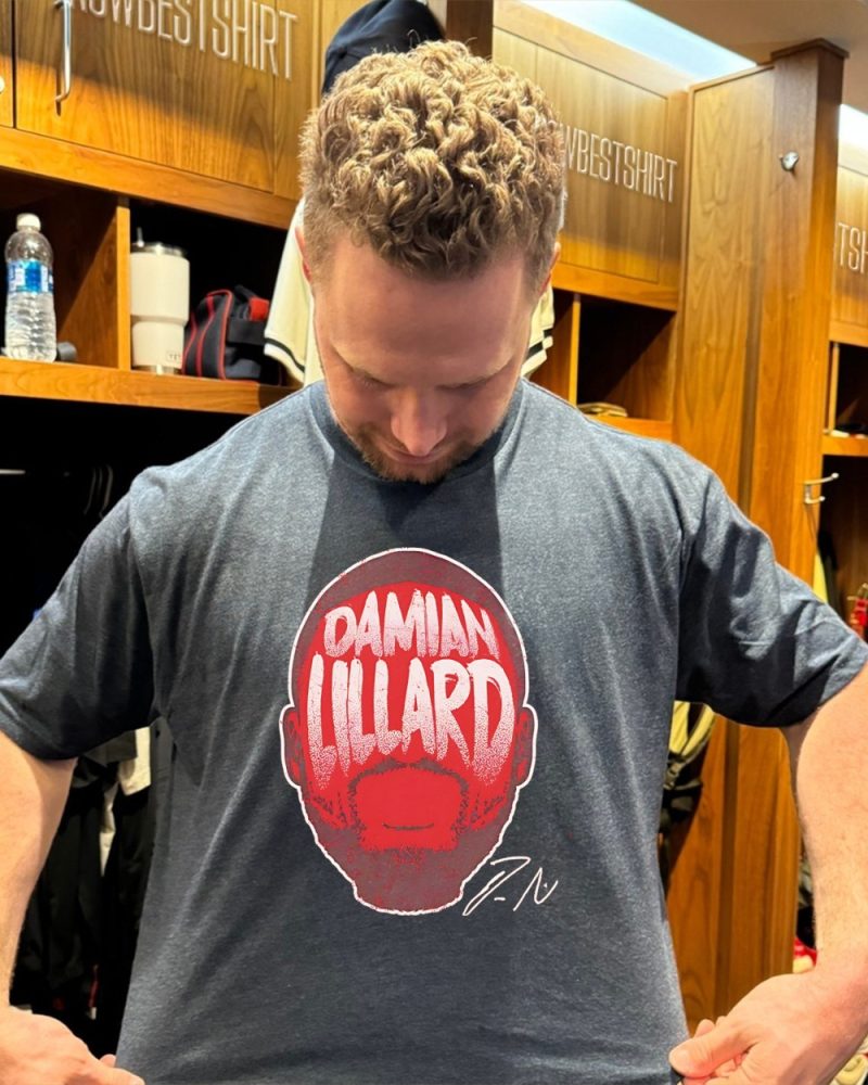 Damian Lillard Portland Basketball Big Face Silhouette Autographed Shirt