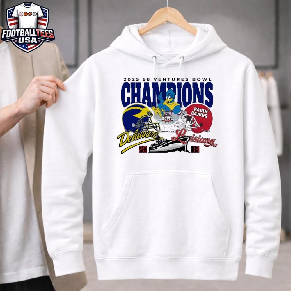 Delaware Fightin' Blue Hens Winner 20-13 Louisiana Ragin' Cajuns 2025 68 Ventures Bowl Champions T-Shirt - Image 2
