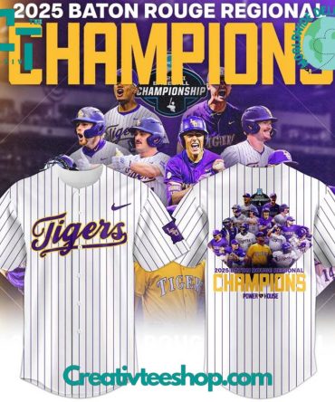 Lsu Tigers 2025 Baton Rouge Regional Champions White Stripes Jersey