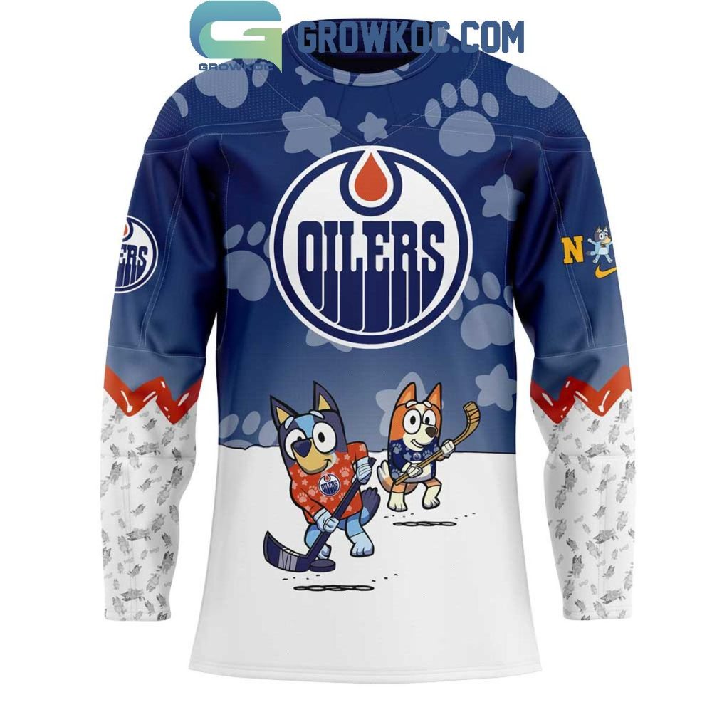 Edmonton Oilers Bluey And Bingo 2025 Hockey Jersey - Image 2