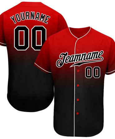 Custom Red Black-White Authentic Fade Fashion Baseball Jersey