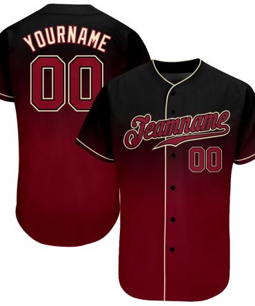 Custom Black Crimson-Cream Authentic Fade Fashion Baseball Jersey