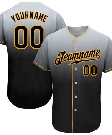 Custom Gray Black-Gold Authentic Fade Fashion Baseball Jersey