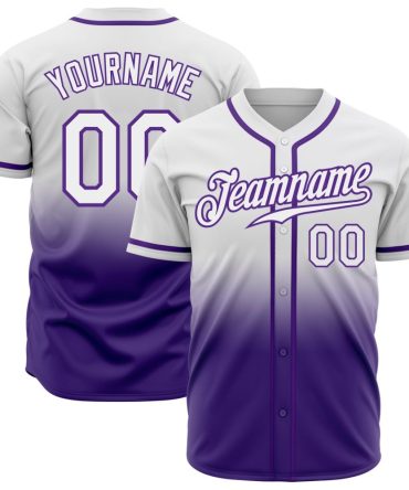 Custom White White-Purple Authentic Fade Fashion Baseball Jersey