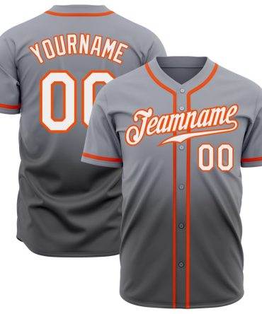 Custom Gray White Steel Gray-Orange Authentic Fade Fashion Baseball Jersey