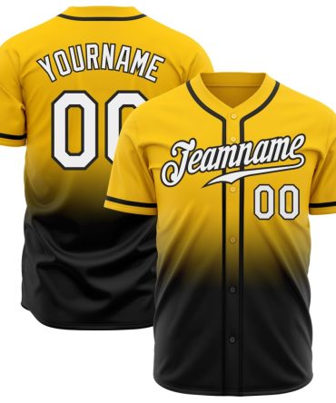 Custom Yellow White-Black Authentic Fade Fashion Baseball Jersey