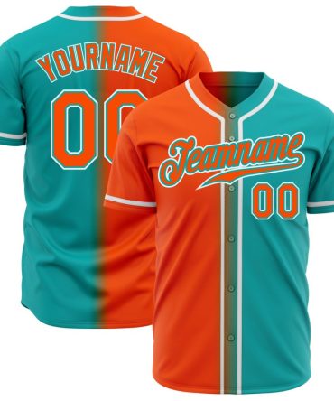 Custom Aqua Orange-White Authentic Gradient Fashion Baseball Jersey
